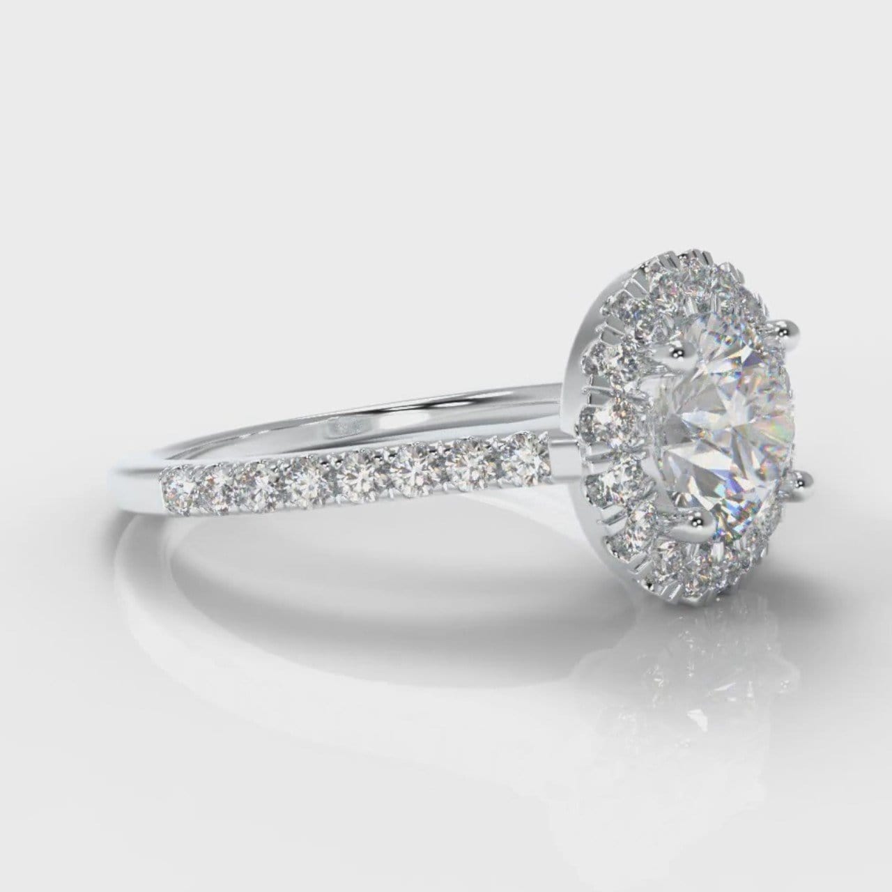 Petite Micropavé Round Brilliant Cut Diamond Halo Engagement Ring
