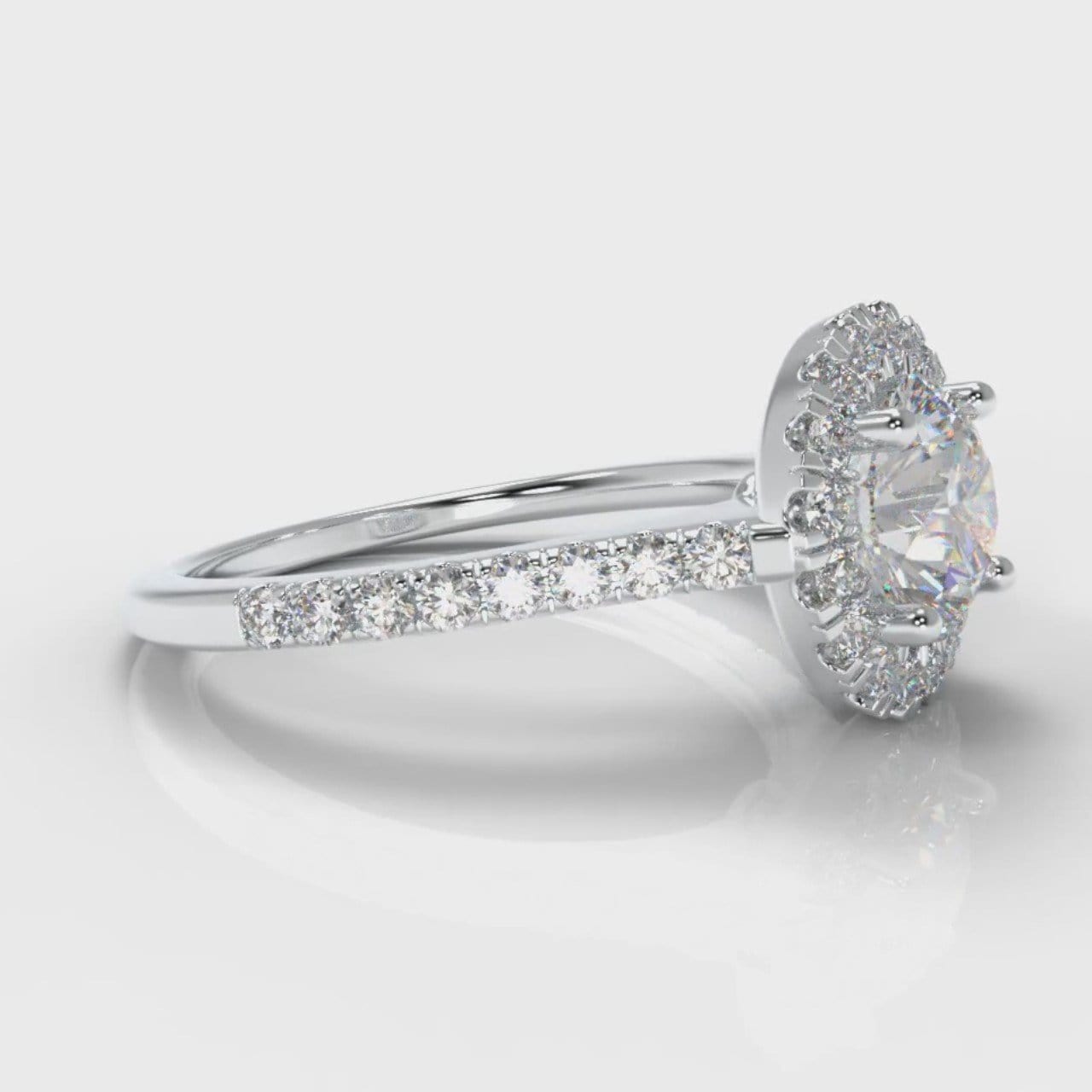 Petite Micropavé Round Brilliant Cut Diamond Halo Engagement Ring