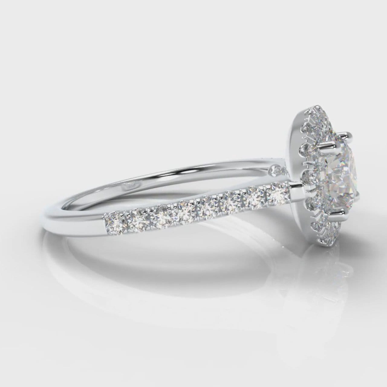 Petite Micropavé Round Brilliant Cut Diamond Halo Engagement Ring