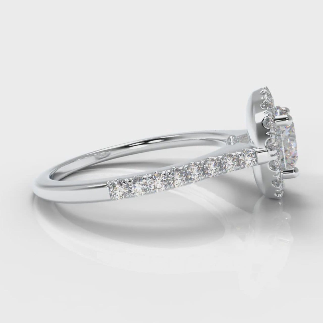 Petite Micropavé Round Brilliant Cut Diamond Halo Engagement Ring
