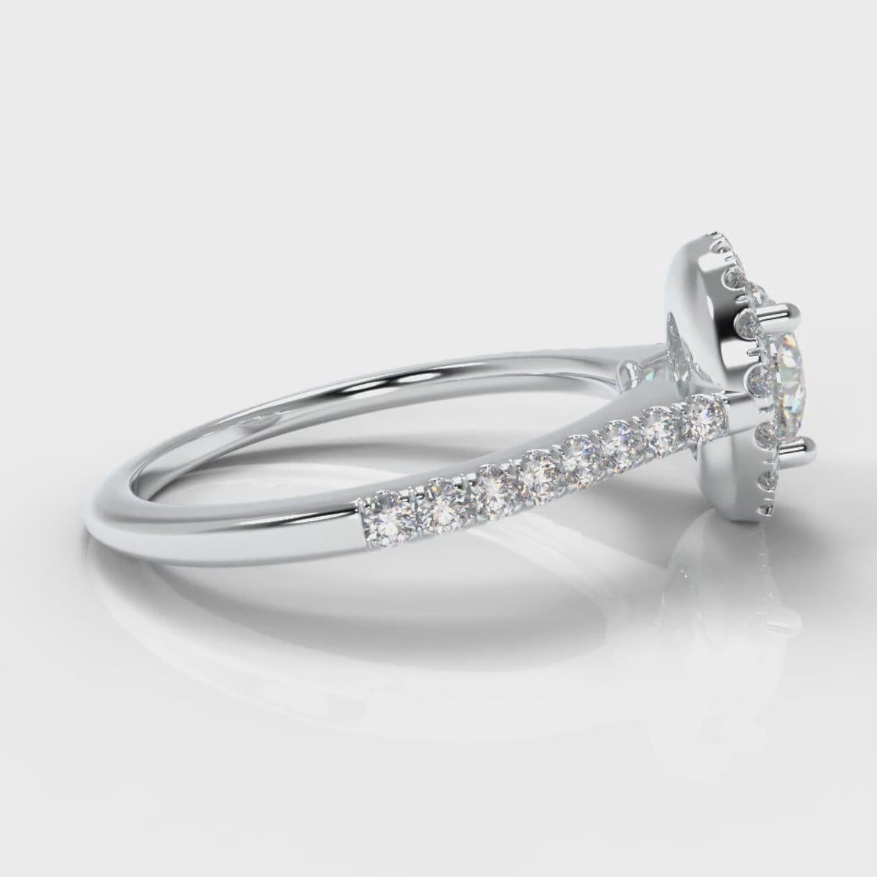 Petite Micropavé Round Brilliant Cut Diamond Halo Engagement Ring