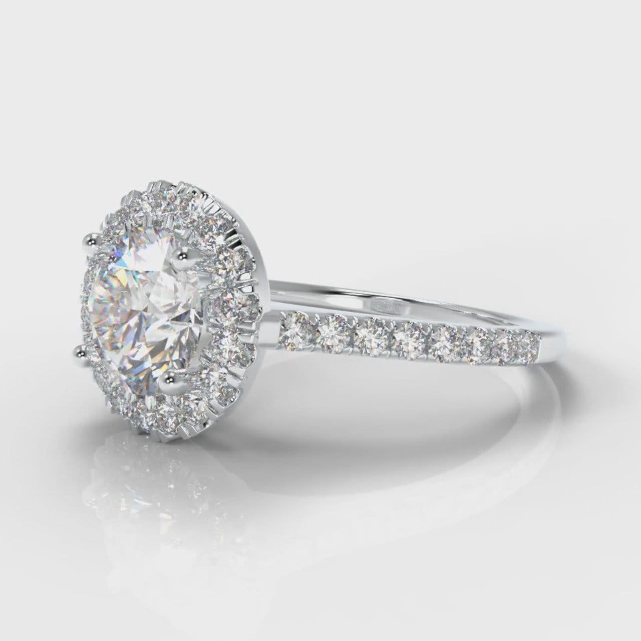 Petite Micropavé Round Brilliant Cut Diamond Halo Engagement Ring