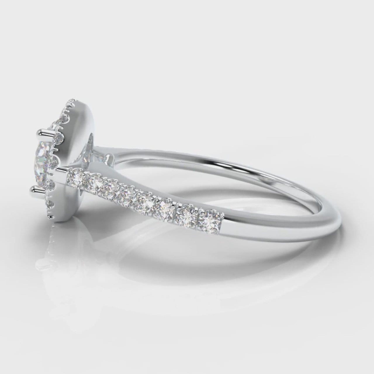 Petite Micropavé Round Brilliant Cut Diamond Halo Engagement Ring