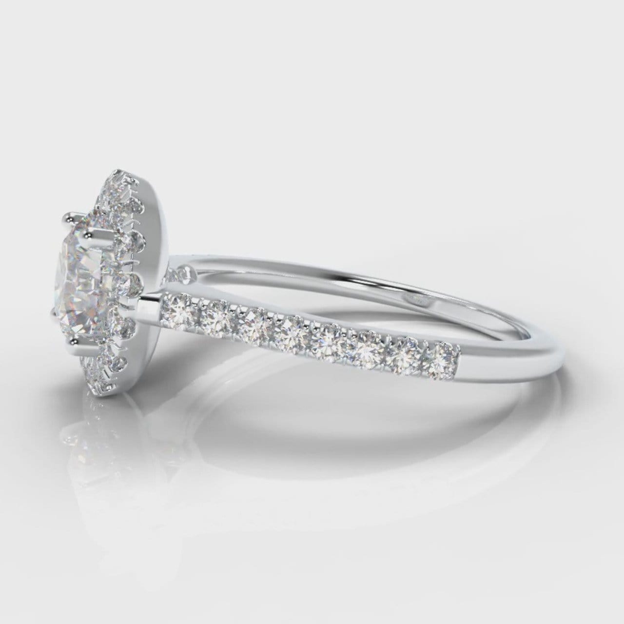 Petite Micropavé Round Brilliant Cut Diamond Halo Engagement Ring