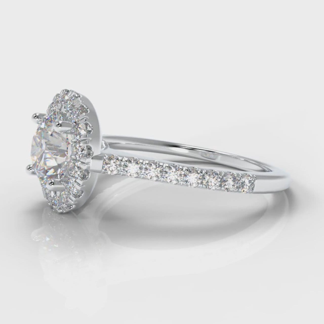 Petite Micropavé Round Brilliant Cut Diamond Halo Engagement Ring