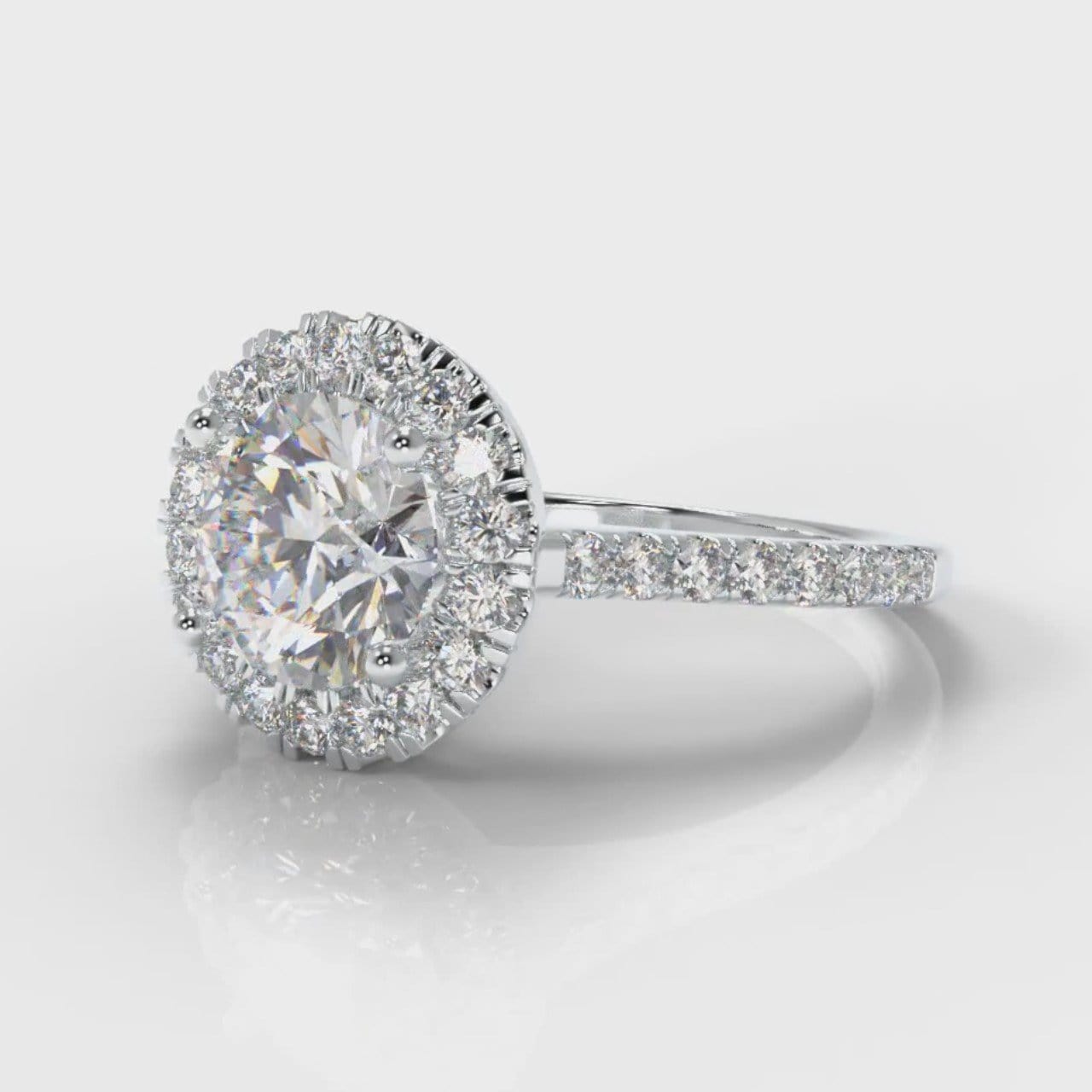 Petite Micropavé Round Brilliant Cut Diamond Halo Engagement Ring