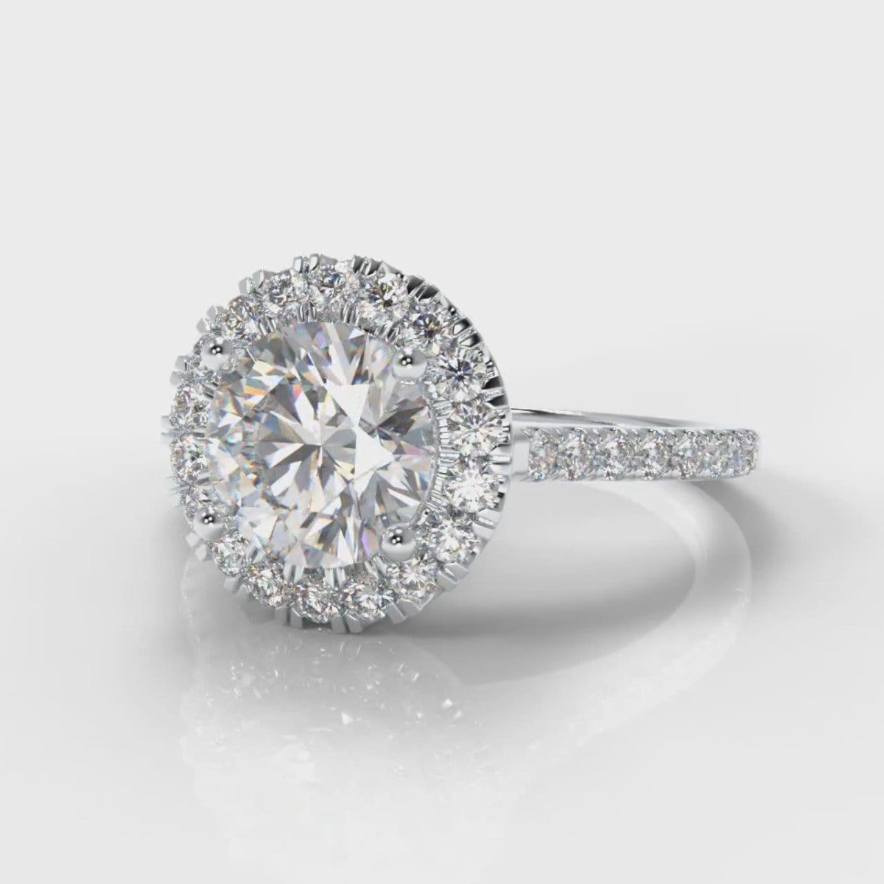 Petite Micropavé Round Brilliant Cut Diamond Halo Engagement Ring