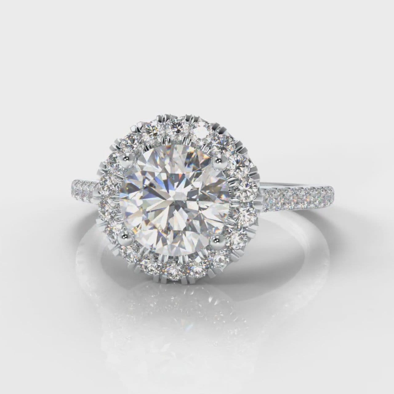 Petite Micropavé Round Brilliant Cut Diamond Halo Engagement Ring