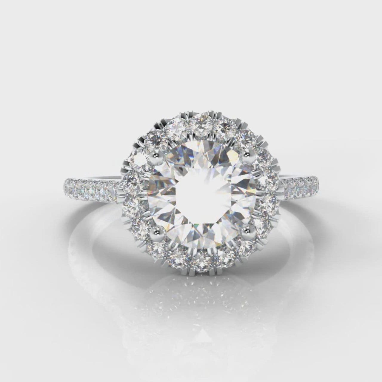 Petite Micropavé Round Brilliant Cut Diamond Halo Engagement Ring