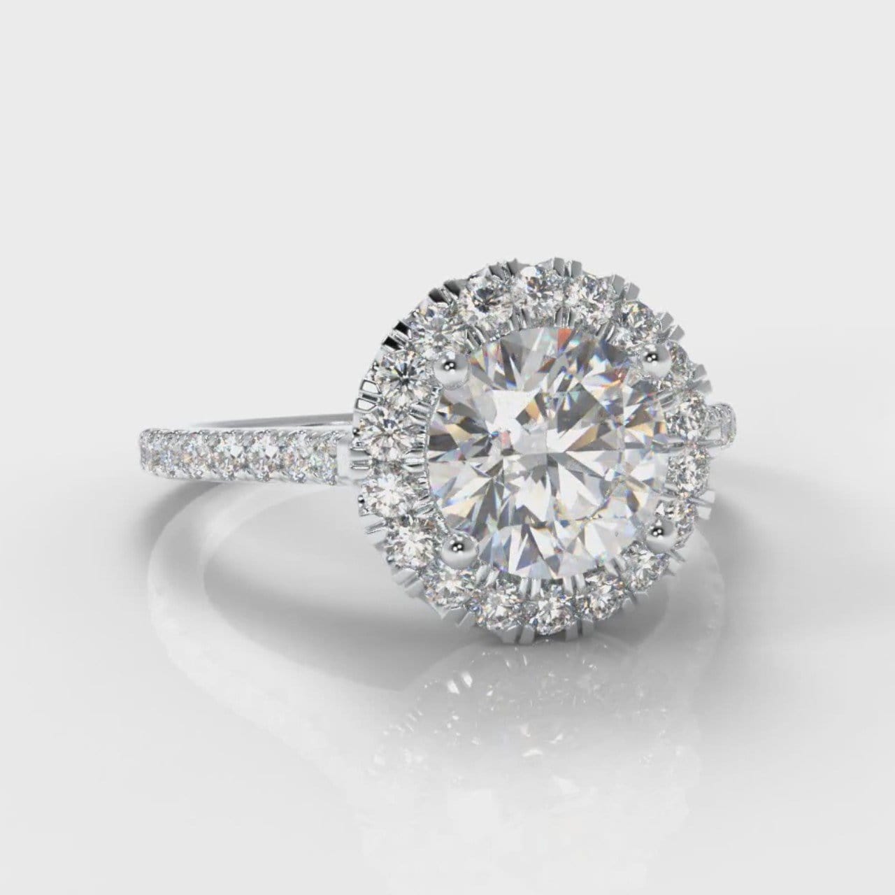 Petite Micropavé Round Brilliant Cut Diamond Halo Engagement Ring