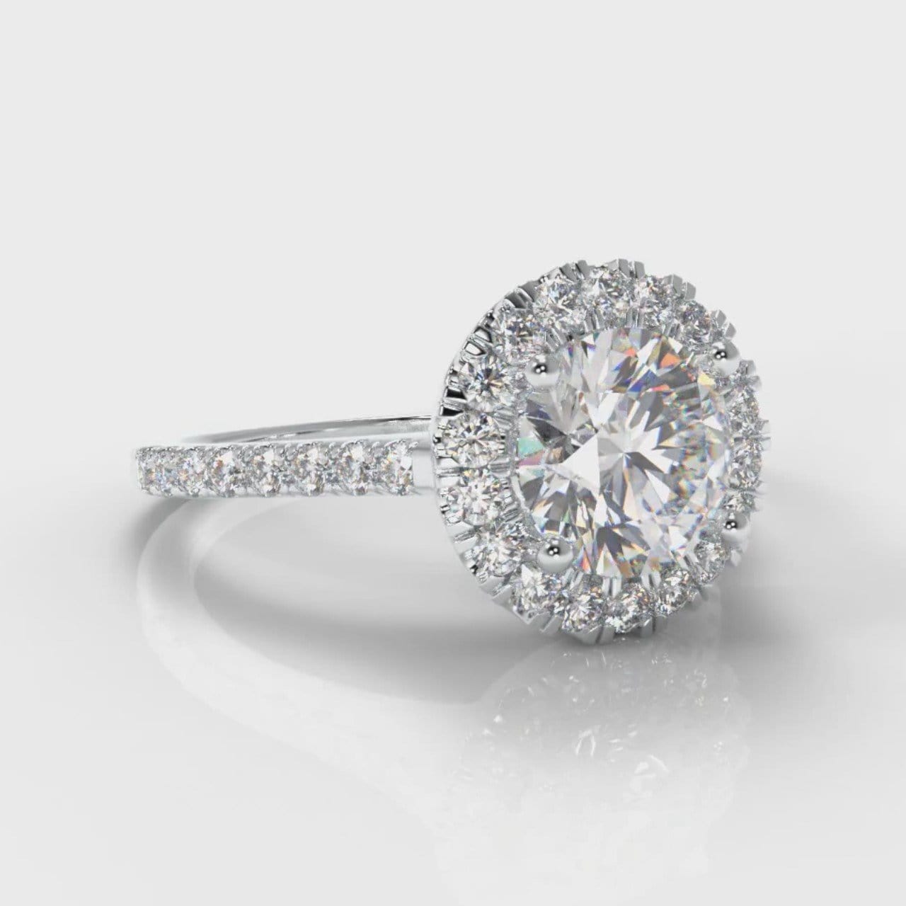 Petite Micropavé Round Brilliant Cut Diamond Halo Engagement Ring