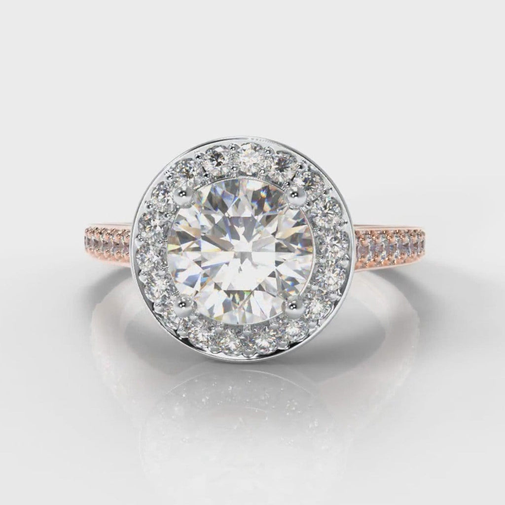 Pavé Round Brilliant Diamond Halo Engagement Ring - Two Tone Rose Gold