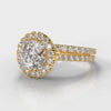 Petite Micropavé Round Brilliant Cut Diamond Halo Bridal Set - Yellow Gold