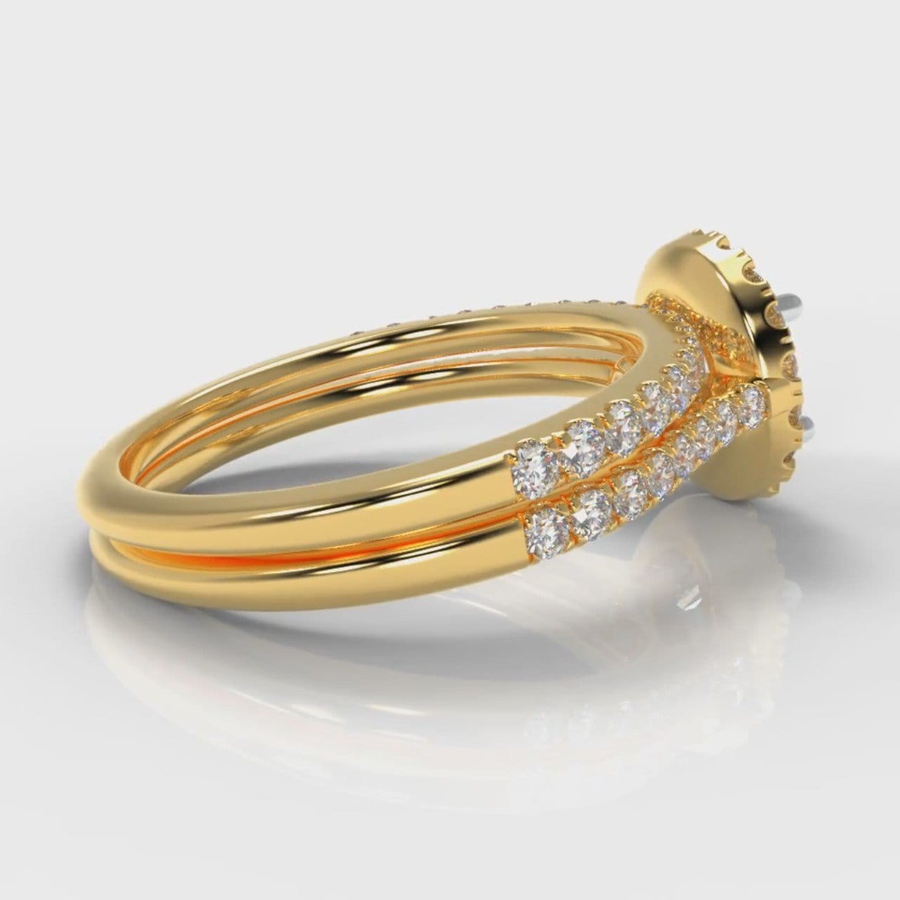 Petite Micropavé Round Brilliant Cut Diamond Halo Bridal Set - Yellow Gold