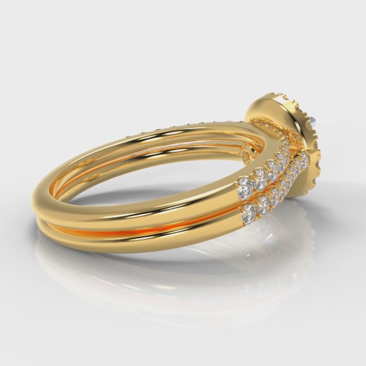 Petite Micropavé Round Brilliant Cut Diamond Halo Bridal Set - Yellow Gold