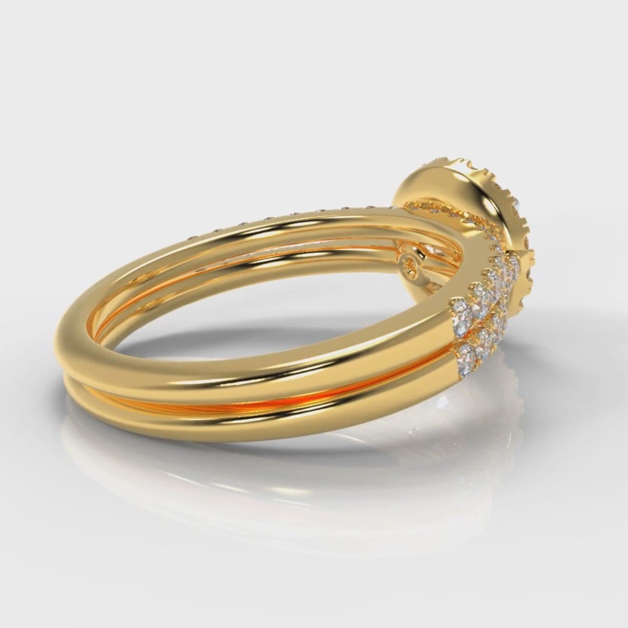 Petite Micropavé Round Brilliant Cut Diamond Halo Bridal Set - Yellow Gold