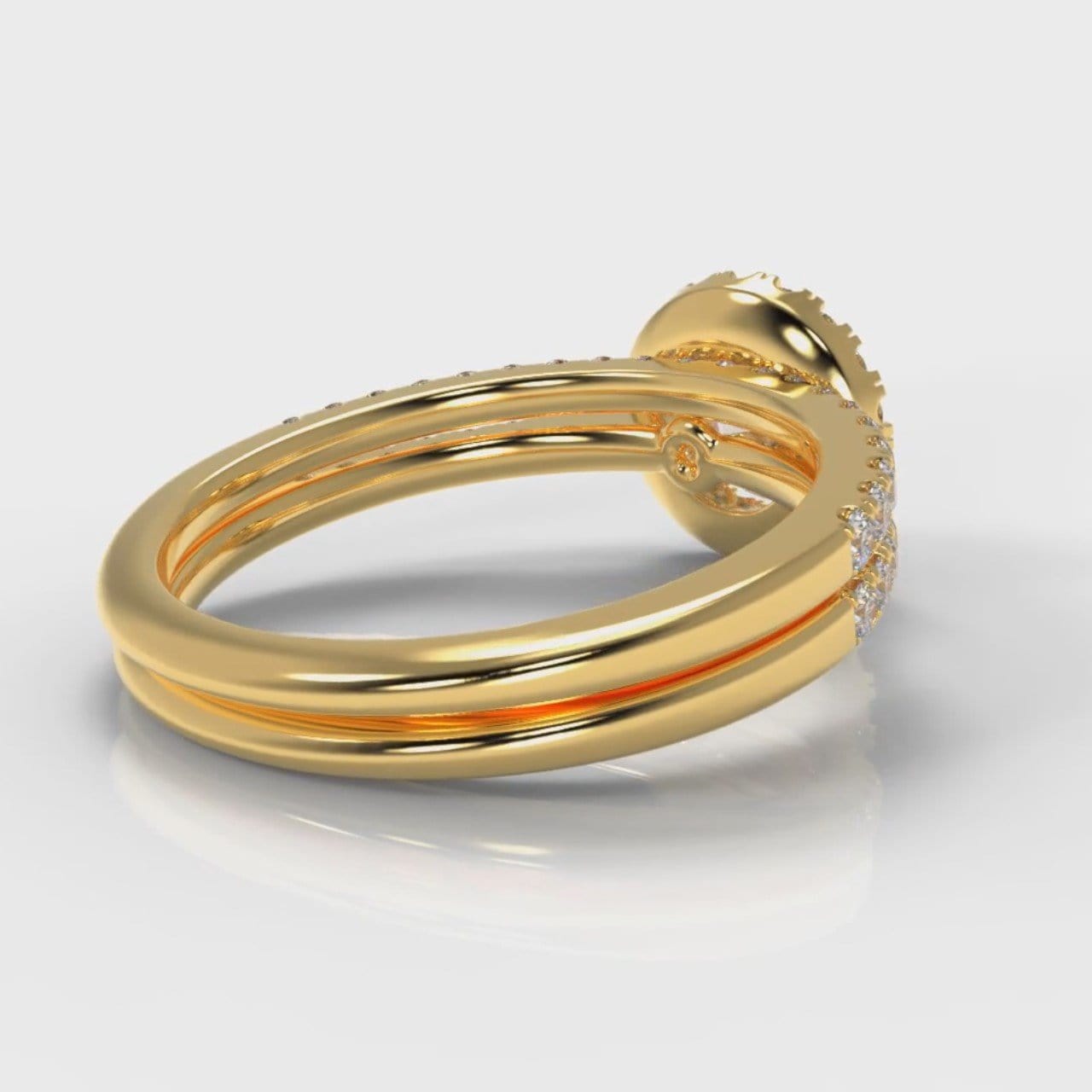 Petite Micropavé Round Brilliant Cut Diamond Halo Bridal Set - Yellow Gold