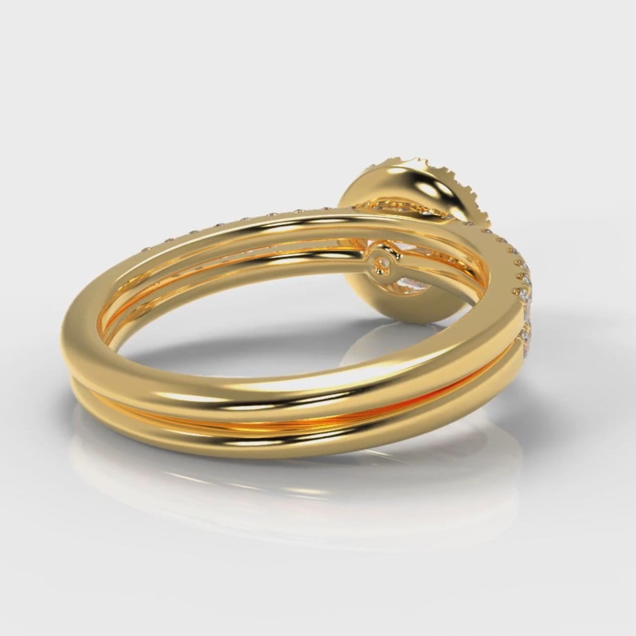 Petite Micropavé Round Brilliant Cut Diamond Halo Bridal Set - Yellow Gold