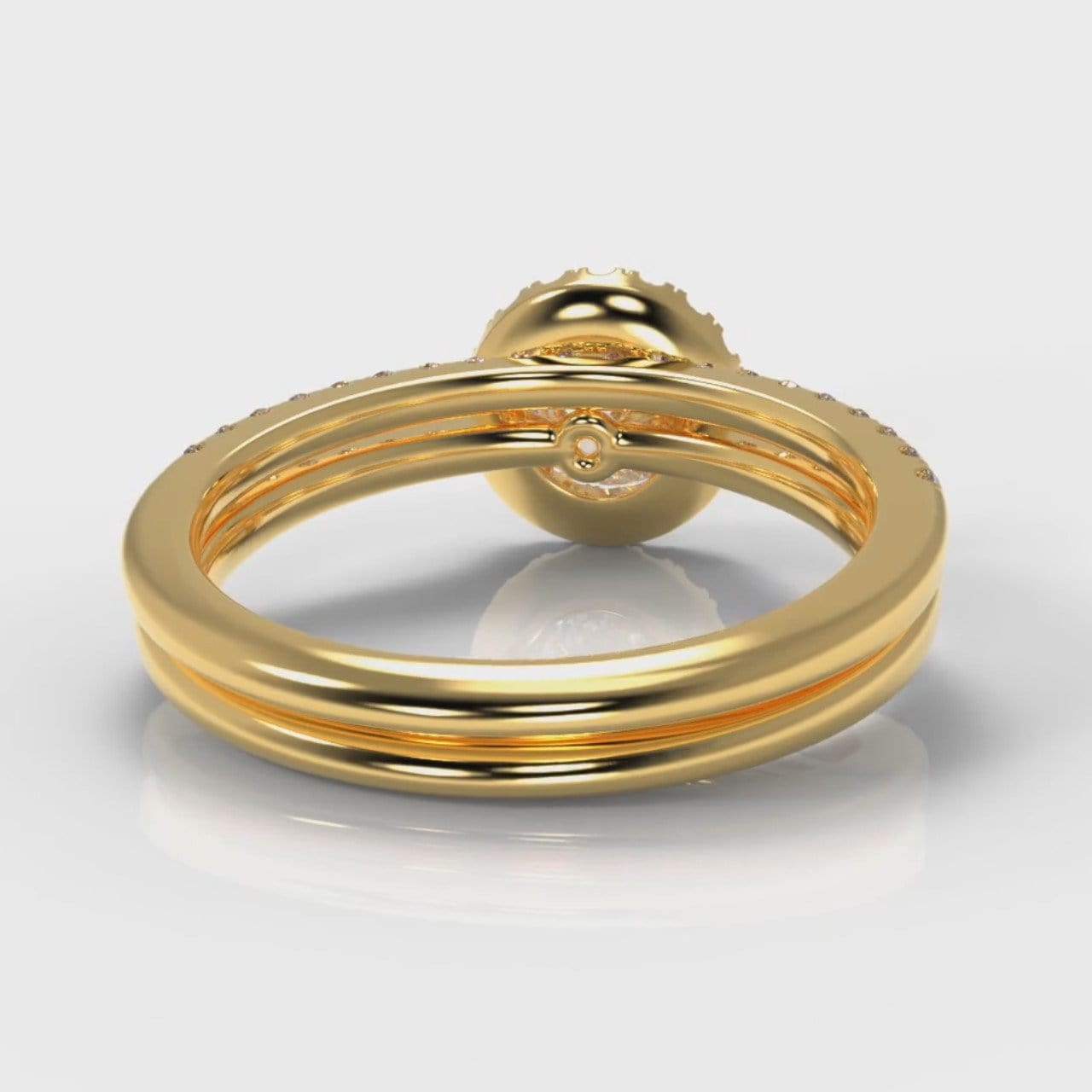 Petite Micropavé Round Brilliant Cut Diamond Halo Bridal Set - Yellow Gold