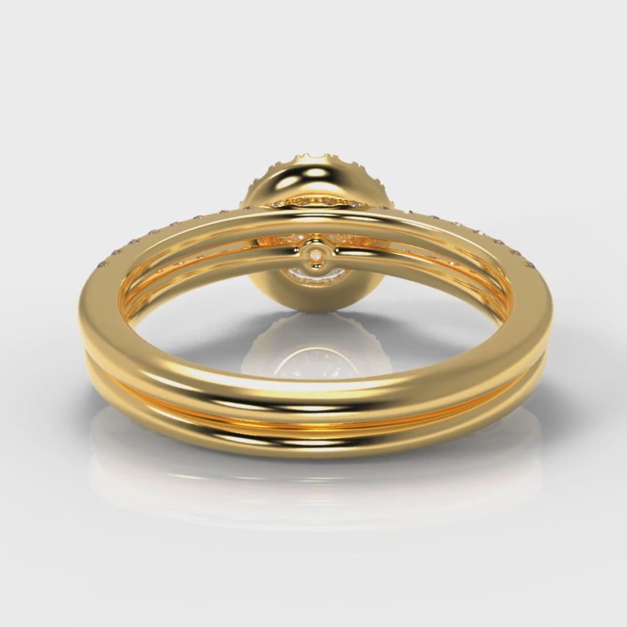 Petite Micropavé Round Brilliant Cut Diamond Halo Bridal Set - Yellow Gold