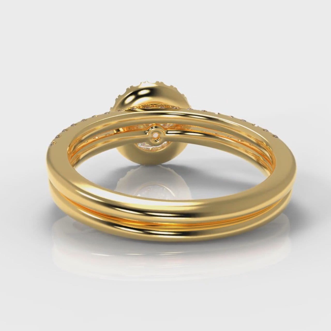 Petite Micropavé Round Brilliant Cut Diamond Halo Bridal Set - Yellow Gold