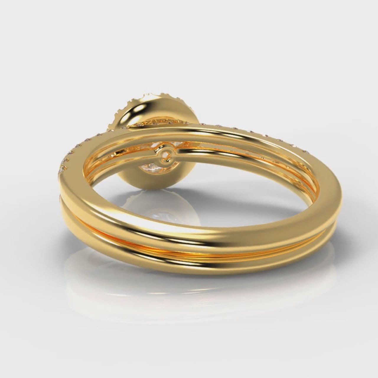 Petite Micropavé Round Brilliant Cut Diamond Halo Bridal Set - Yellow Gold