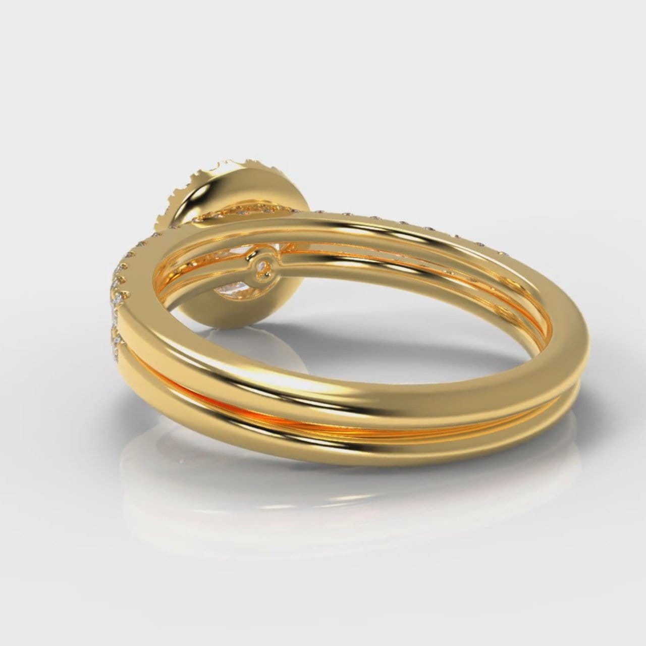 Petite Micropavé Round Brilliant Cut Diamond Halo Bridal Set - Yellow Gold