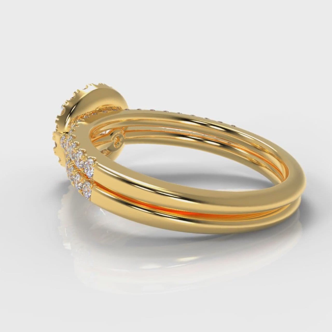 Petite Micropavé Round Brilliant Cut Diamond Halo Bridal Set - Yellow Gold