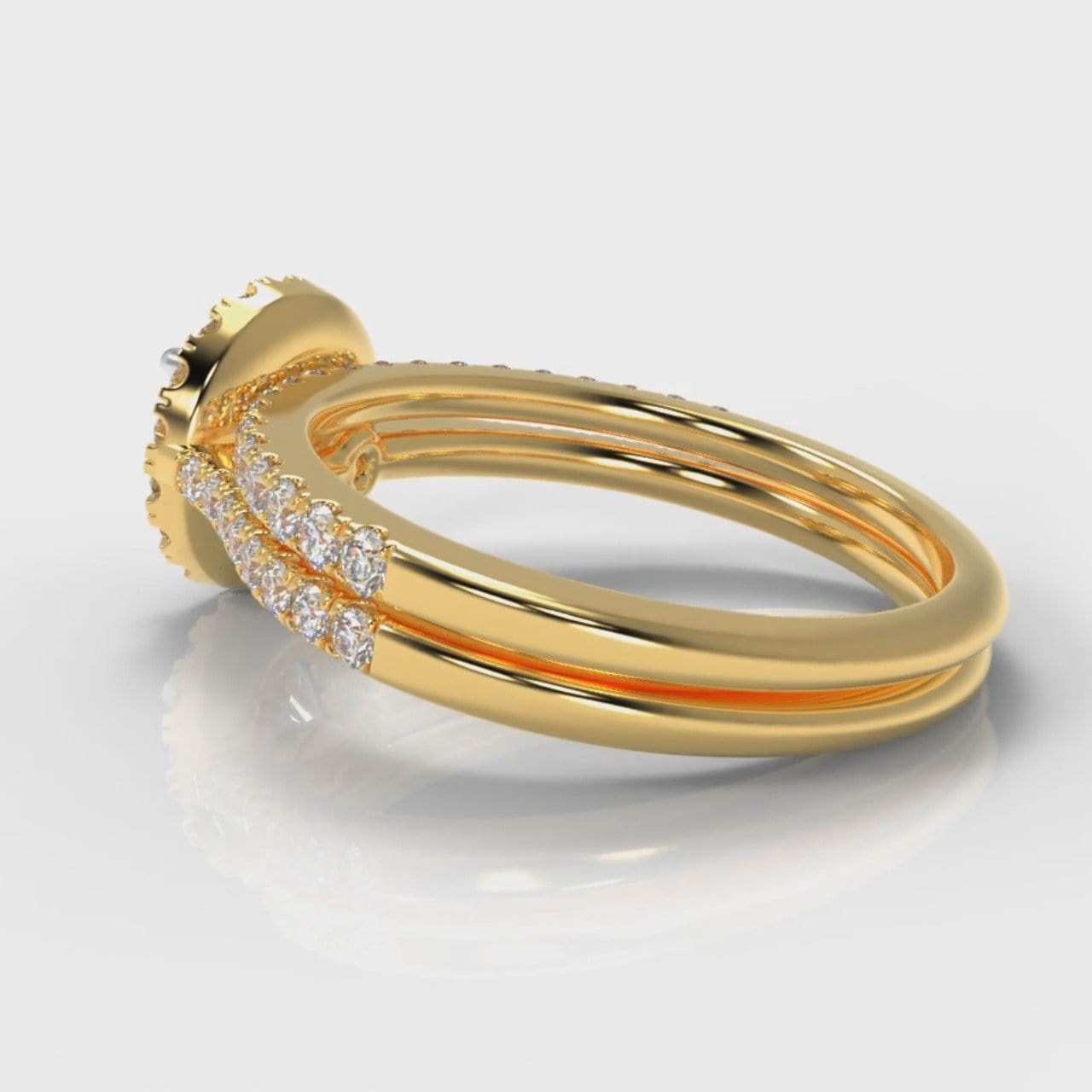 Petite Micropavé Round Brilliant Cut Diamond Halo Bridal Set - Yellow Gold