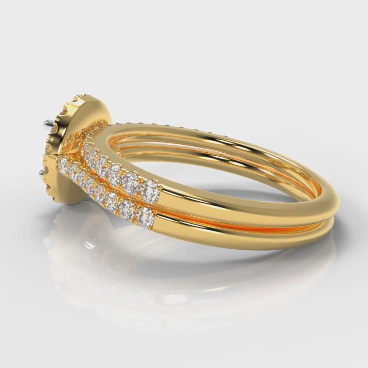Petite Micropavé Round Brilliant Cut Diamond Halo Bridal Set - Yellow Gold