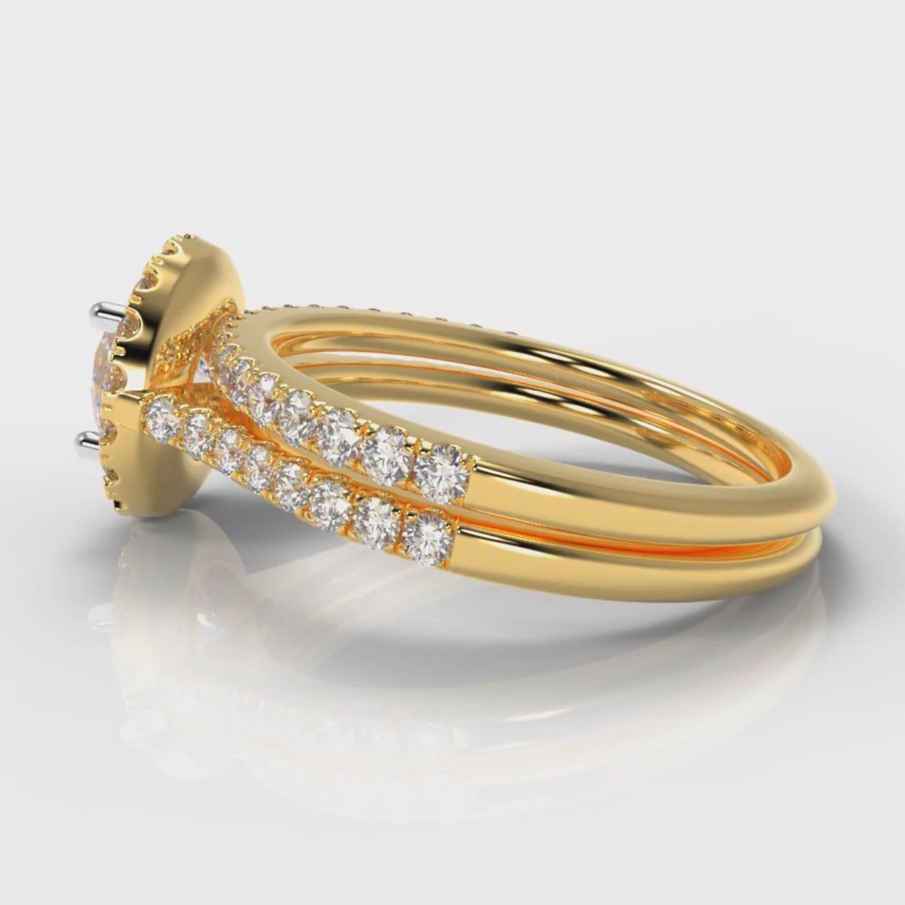 Petite Micropavé Round Brilliant Cut Diamond Halo Bridal Set - Yellow Gold