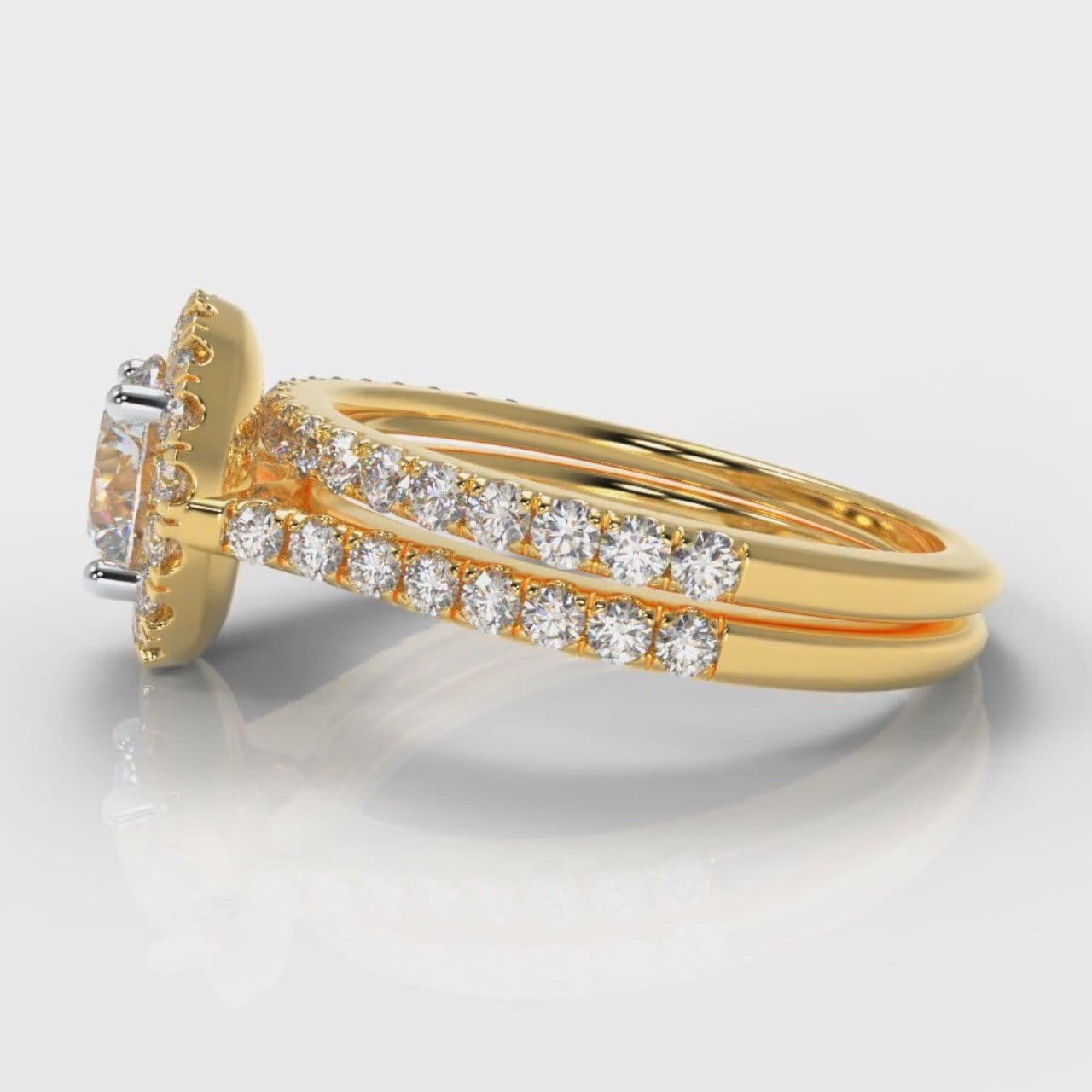 Petite Micropavé Round Brilliant Cut Diamond Halo Bridal Set - Yellow Gold