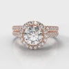 Micropavé Round Brilliant Cut Diamond Halo Bridal Set - Rose Gold