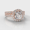 Micropavé Round Brilliant Cut Diamond Halo Bridal Set - Rose Gold