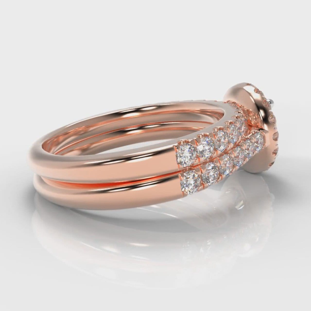 Micropavé Round Brilliant Cut Diamond Halo Bridal Set - Rose Gold