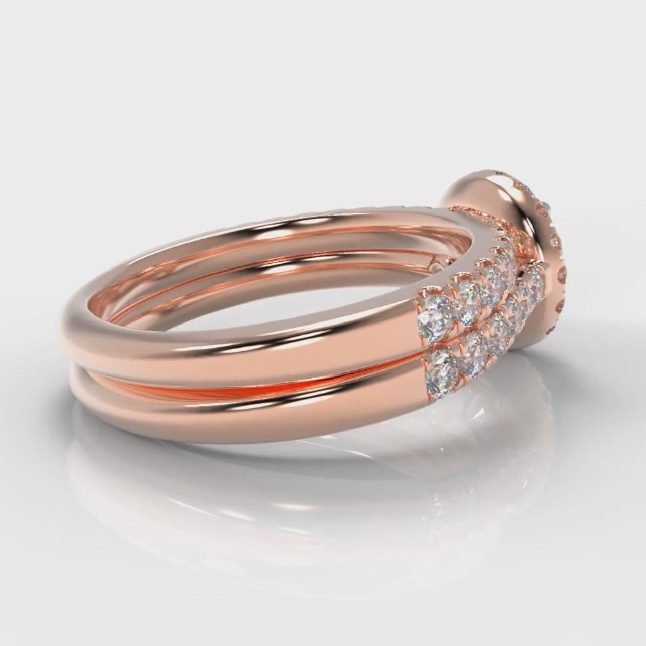 Micropavé Round Brilliant Cut Diamond Halo Bridal Set - Rose Gold