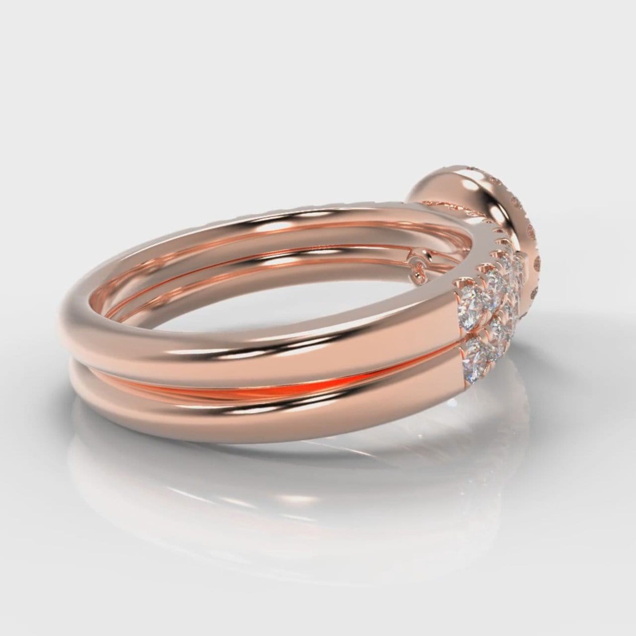 Micropavé Round Brilliant Cut Diamond Halo Bridal Set - Rose Gold