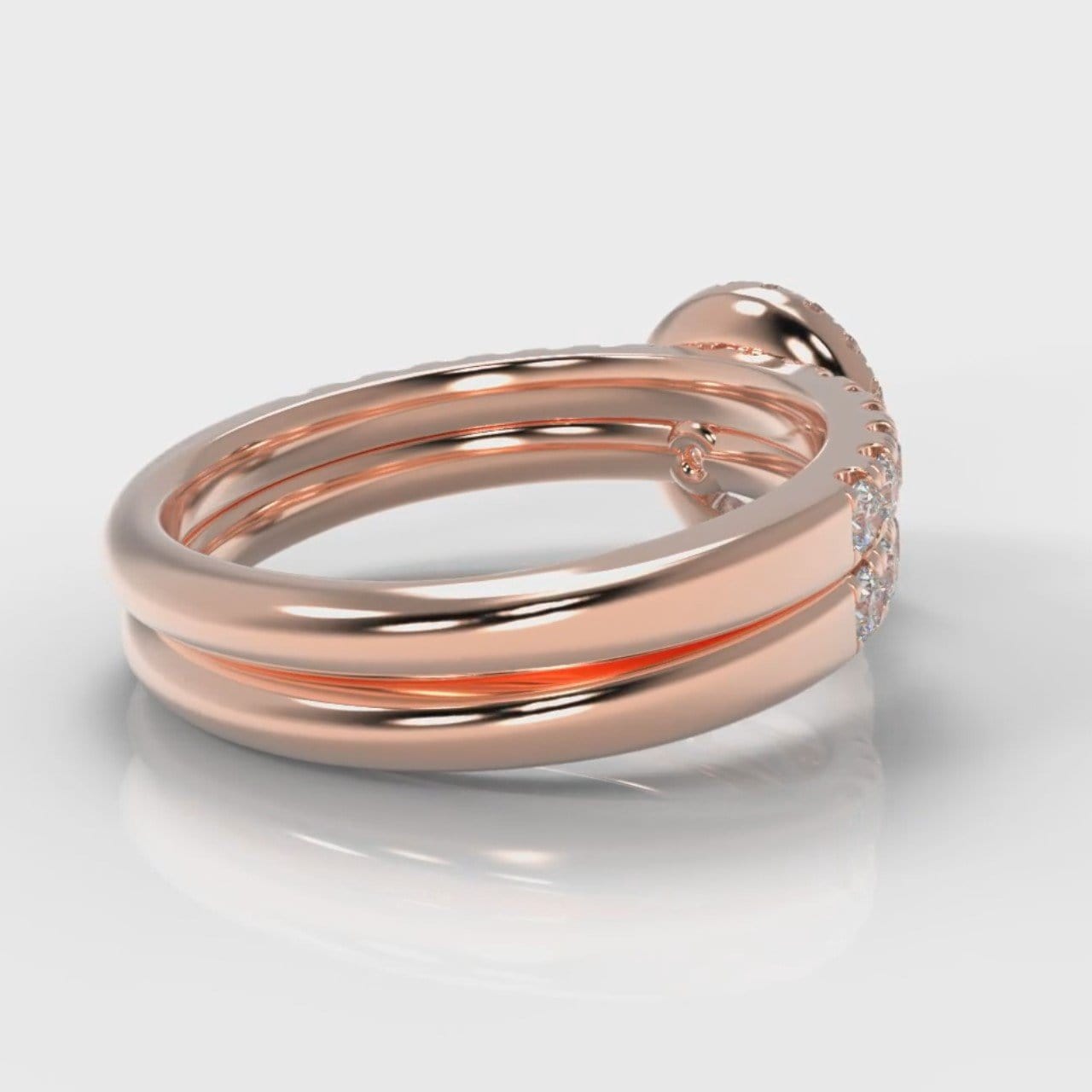 Micropavé Round Brilliant Cut Diamond Halo Bridal Set - Rose Gold