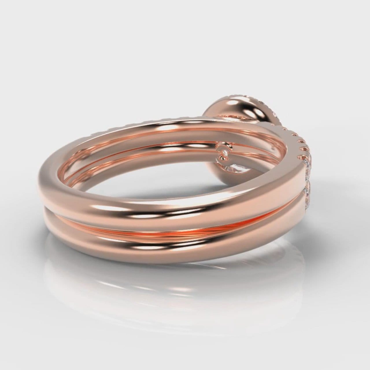 Micropavé Round Brilliant Cut Diamond Halo Bridal Set - Rose Gold