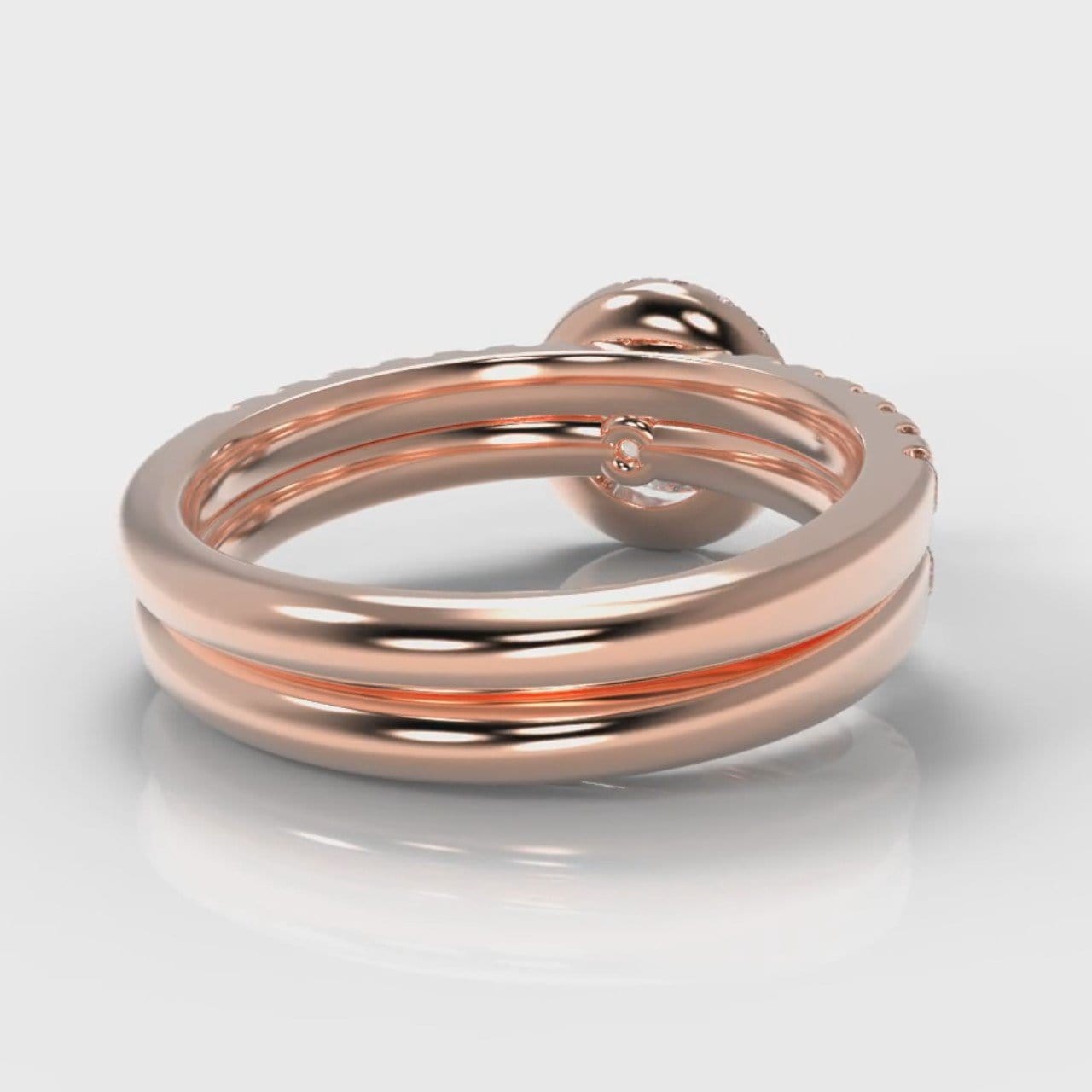 Micropavé Round Brilliant Cut Diamond Halo Bridal Set - Rose Gold