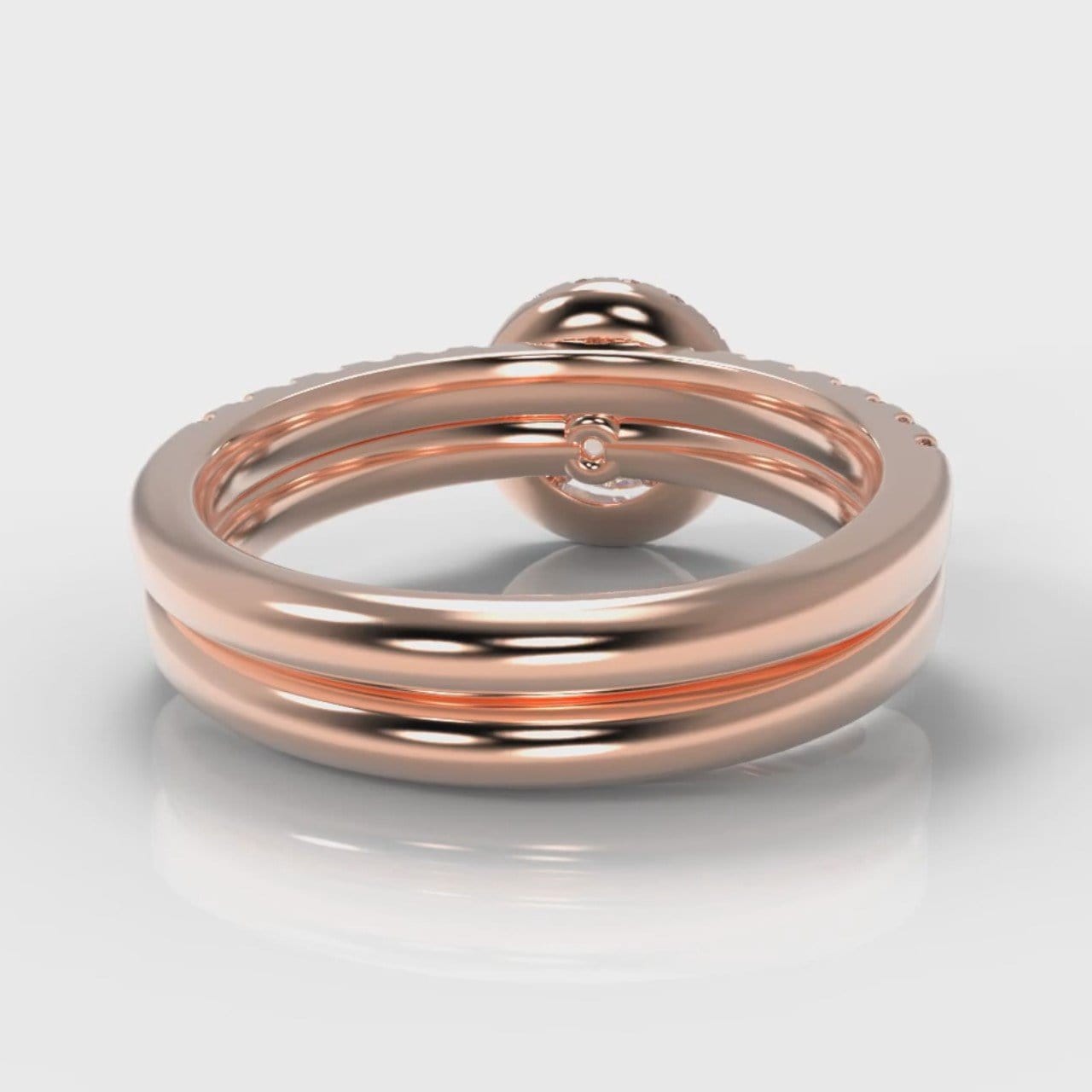 Micropavé Round Brilliant Cut Diamond Halo Bridal Set - Rose Gold