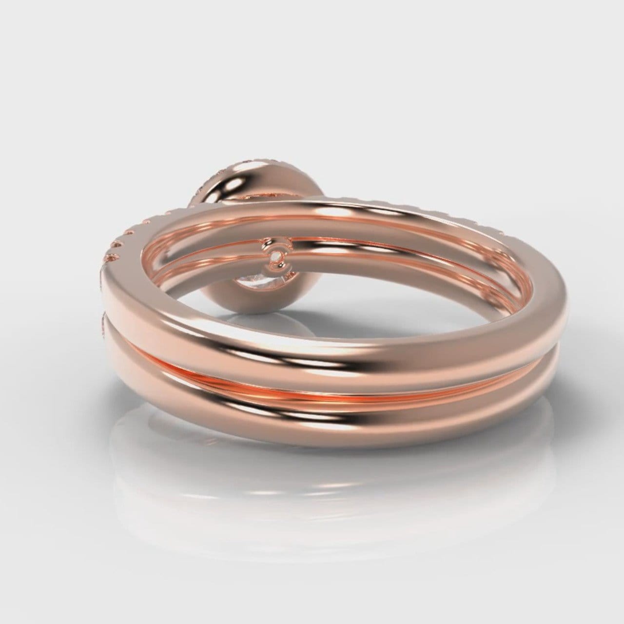 Micropavé Round Brilliant Cut Diamond Halo Bridal Set - Rose Gold