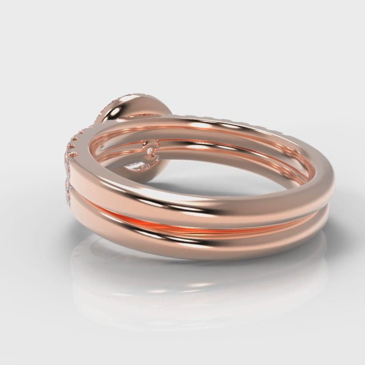 Micropavé Round Brilliant Cut Diamond Halo Bridal Set - Rose Gold
