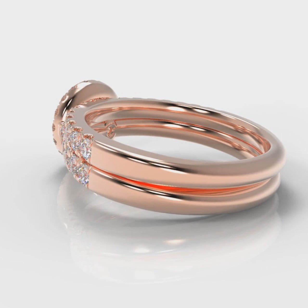 Micropavé Round Brilliant Cut Diamond Halo Bridal Set - Rose Gold
