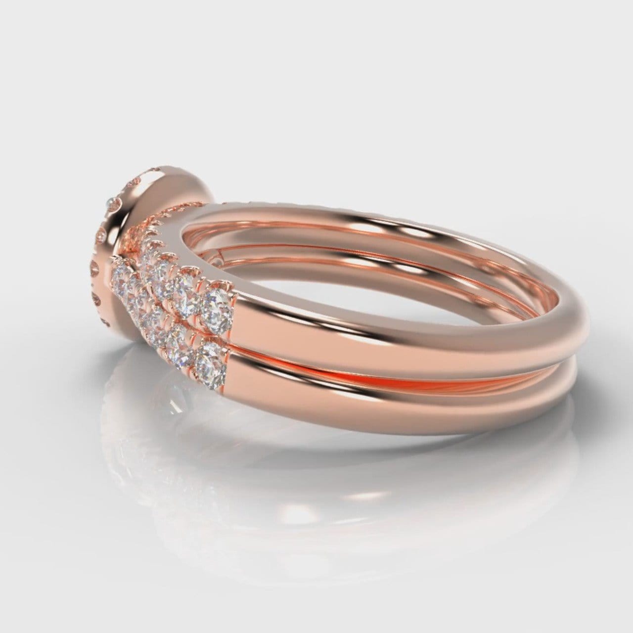 Micropavé Round Brilliant Cut Diamond Halo Bridal Set - Rose Gold