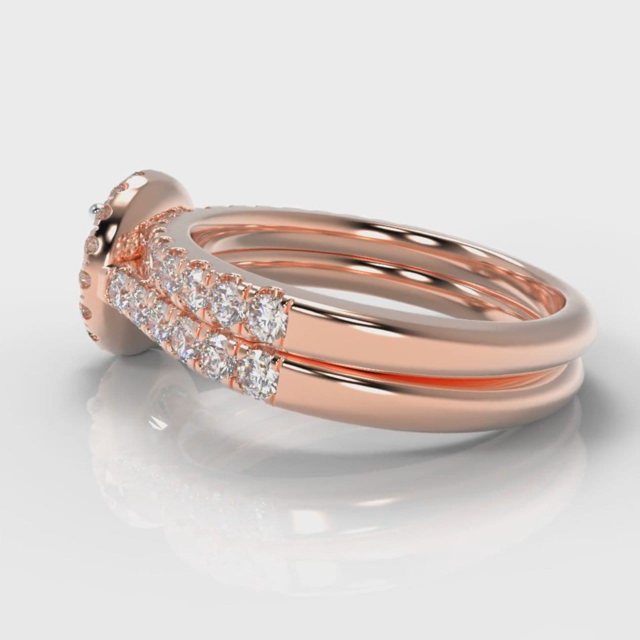 Micropavé Round Brilliant Cut Diamond Halo Bridal Set - Rose Gold
