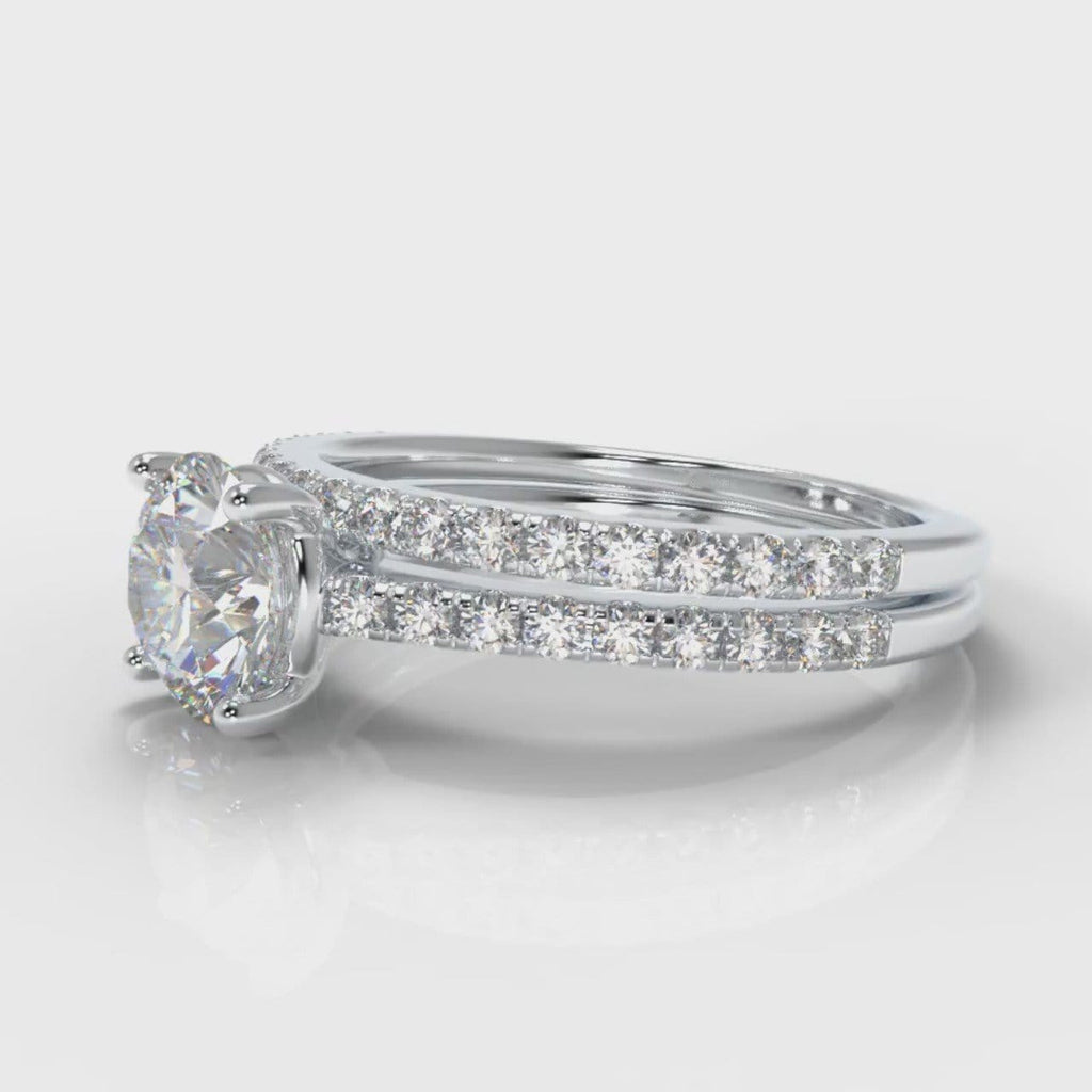 Petite Micropavé Round Brilliant Cut Diamond Bridal Set