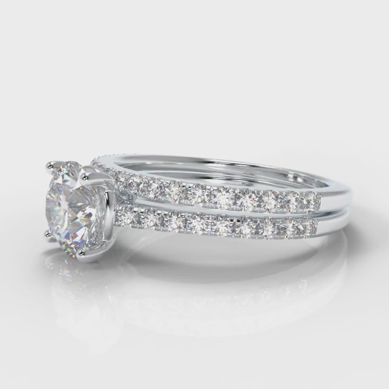 Petite Micropavé Round Brilliant Cut Diamond Bridal Set