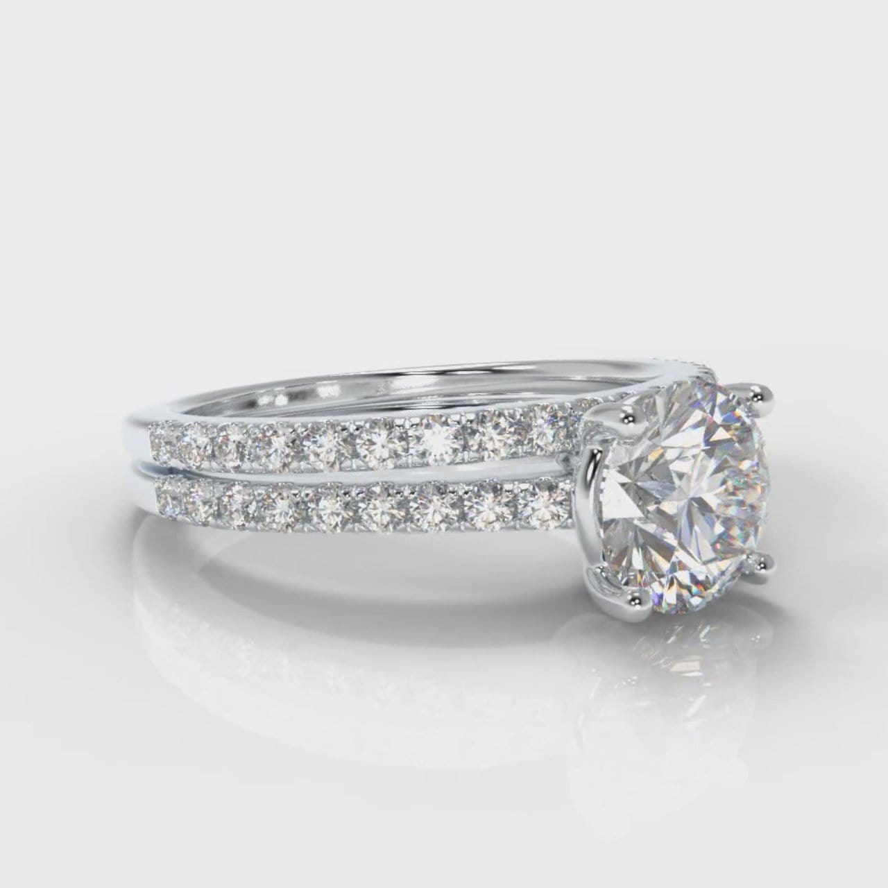 Petite Micropavé Round Brilliant Cut Diamond Bridal Set