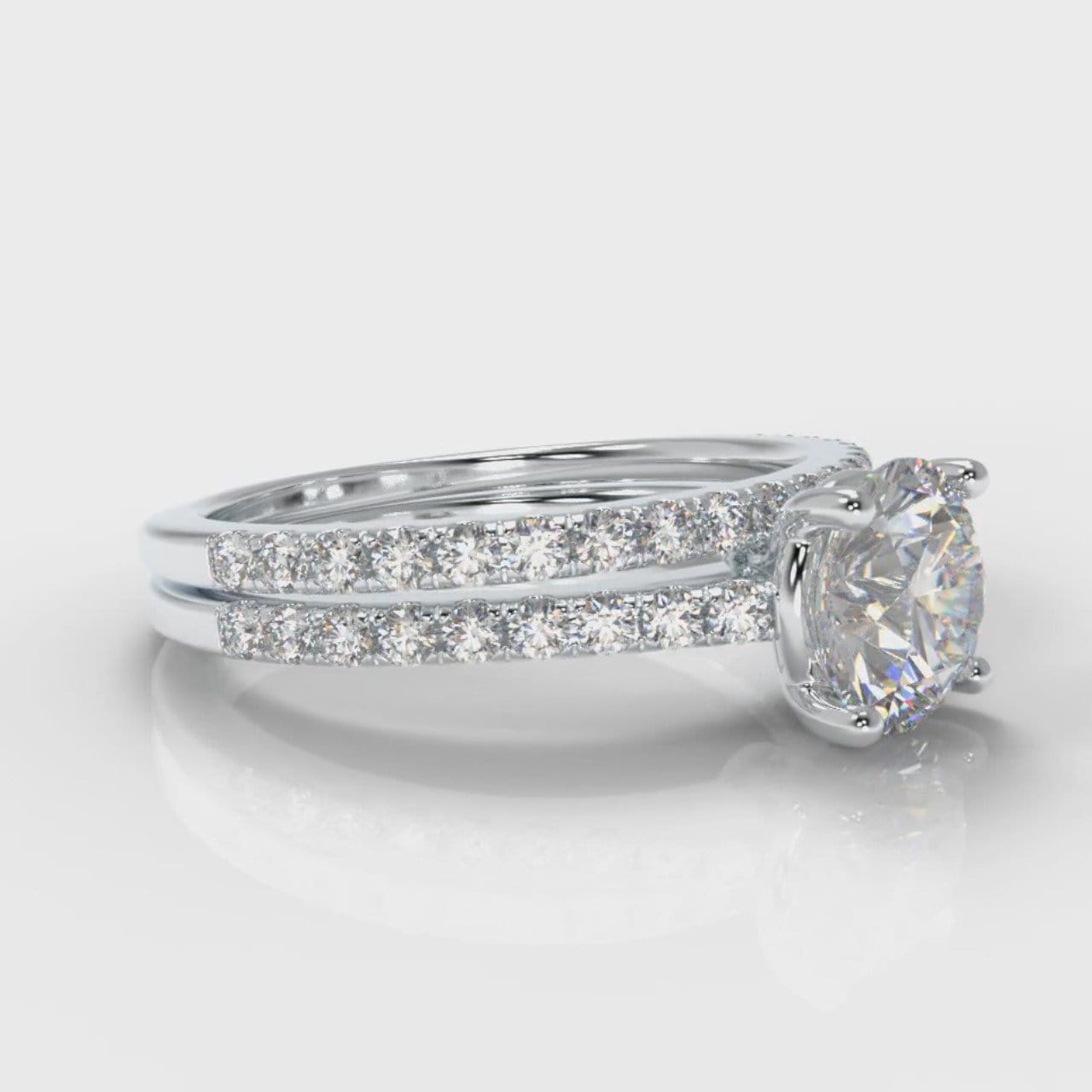 Petite Micropavé Round Brilliant Cut Diamond Bridal Set